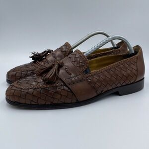 Cole Haan Bragano Brown Woven Leather Tassel Men's Size 10 M Loafers C08051